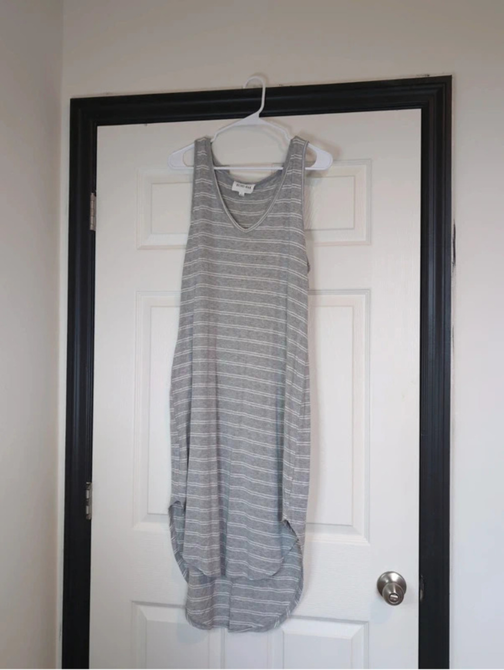 Large gray striped midi dress